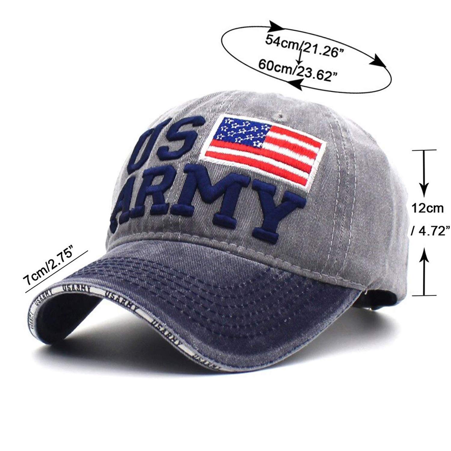 Embroidred Baseball Stylish Cap for Men Women - US Army - Grey