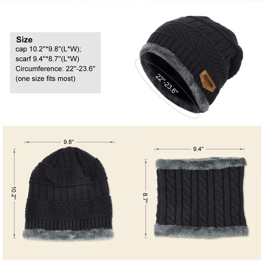 Winter Beanie Cap Hat Scarf Set for Men Women
