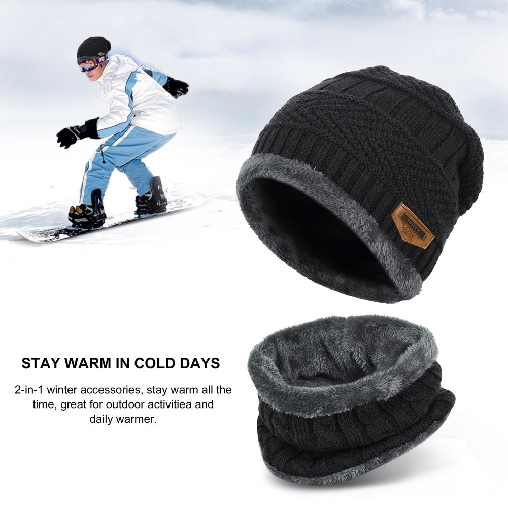 Winter Beanie Cap Hat Scarf Set for Men Women