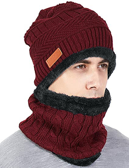 Winter Beanie Cap Hat Scarf Set for Men Women