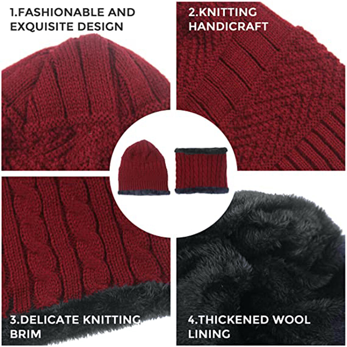 Winter Beanie Cap Hat Scarf Set for Men Women