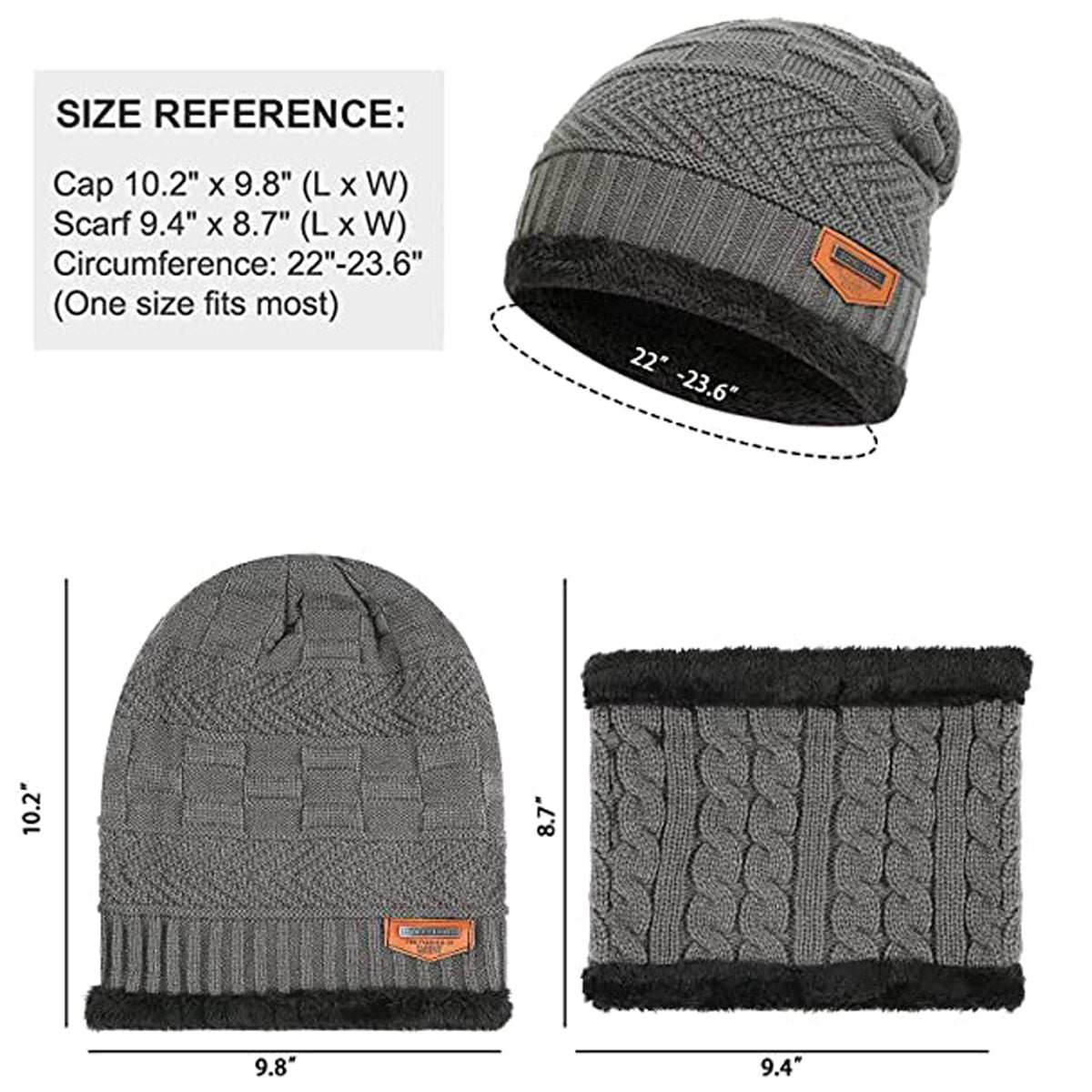 Winter Beanie Cap Hat Scarf Set for Men Women
