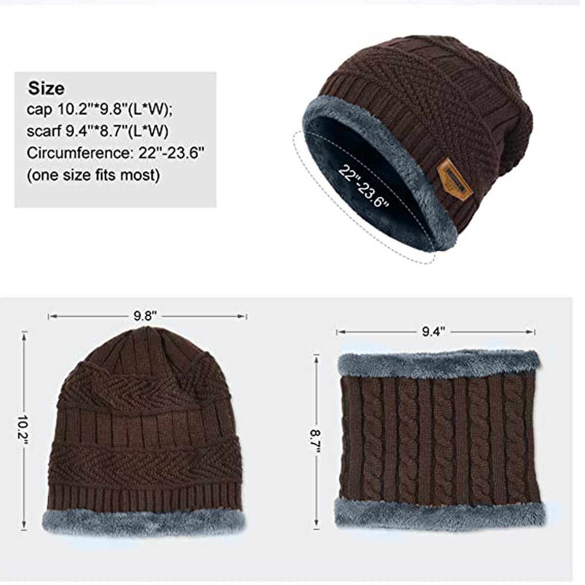 Winter Beanie Cap Hat Scarf Set for Men Women