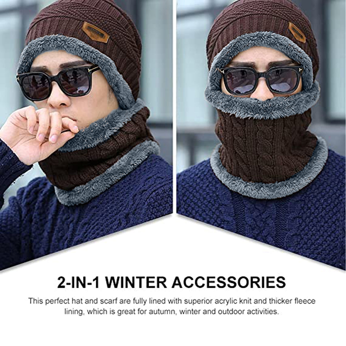 Winter Beanie Cap Hat Scarf Set for Men Women