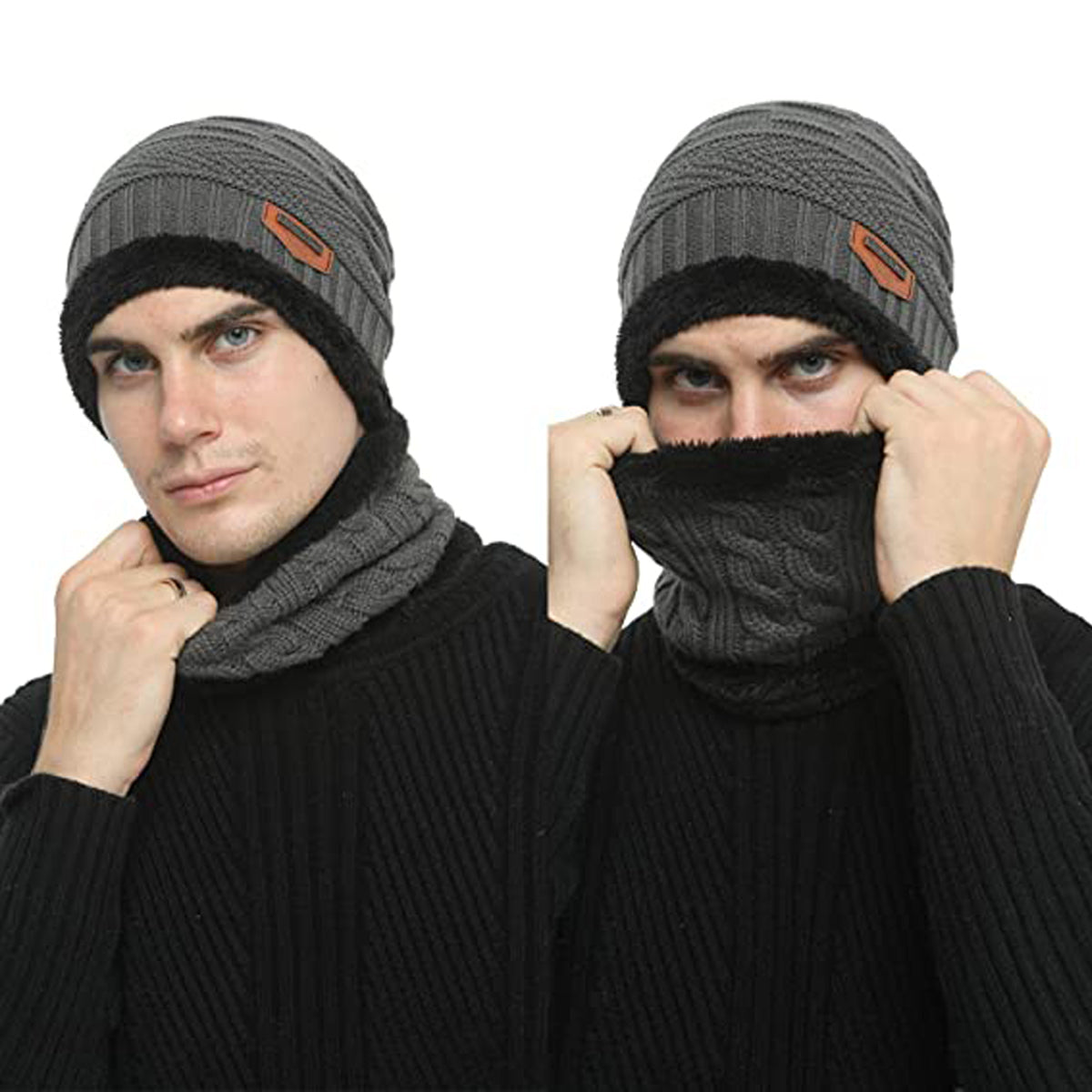 Winter Beanie Cap Hat Scarf Set for Men Women