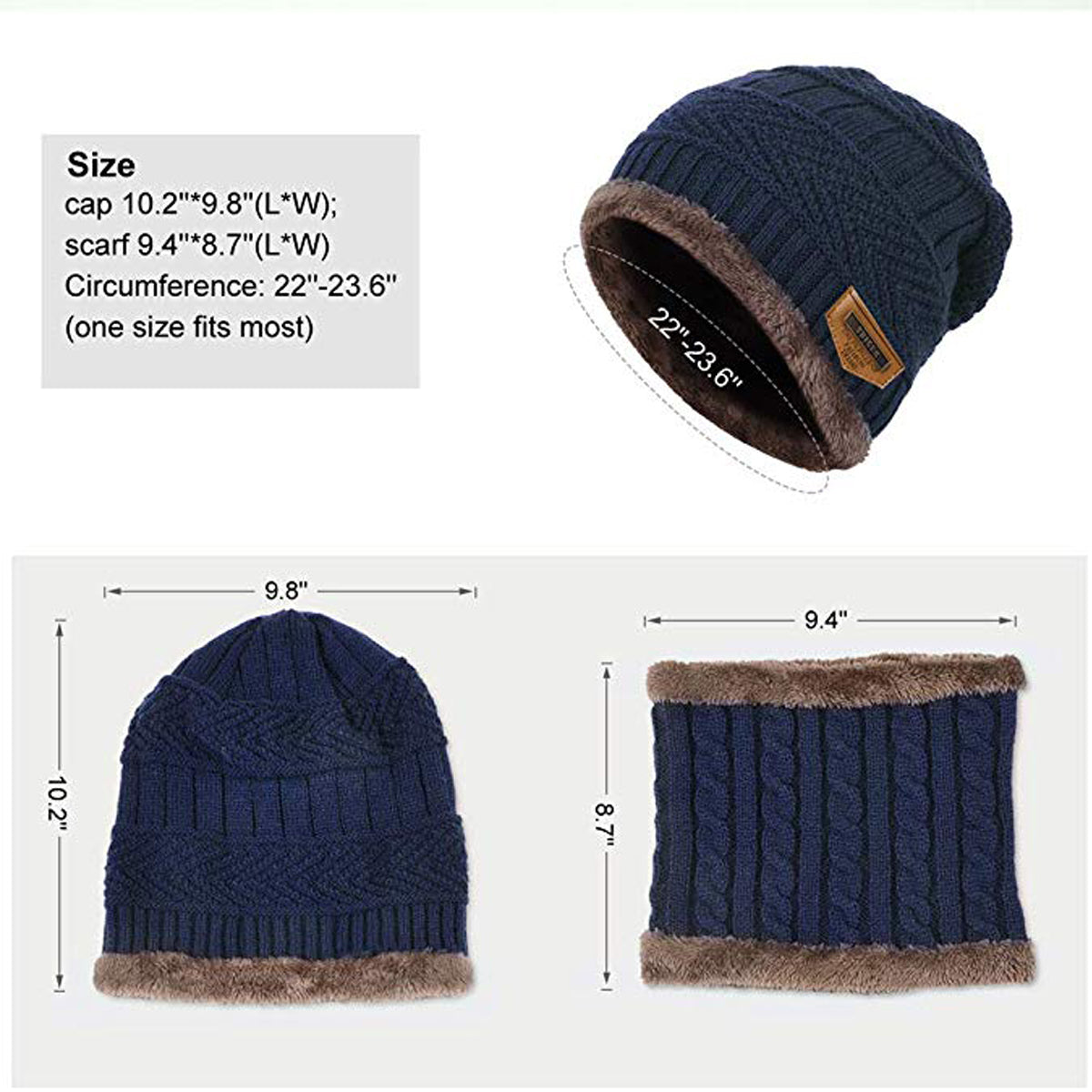Winter Beanie Cap Hat Scarf Set for Men Women