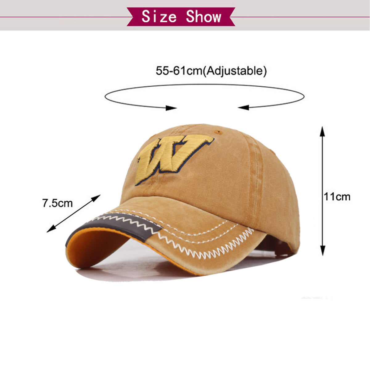 Baseball Stylish Cap - Embroidred W - Yellow