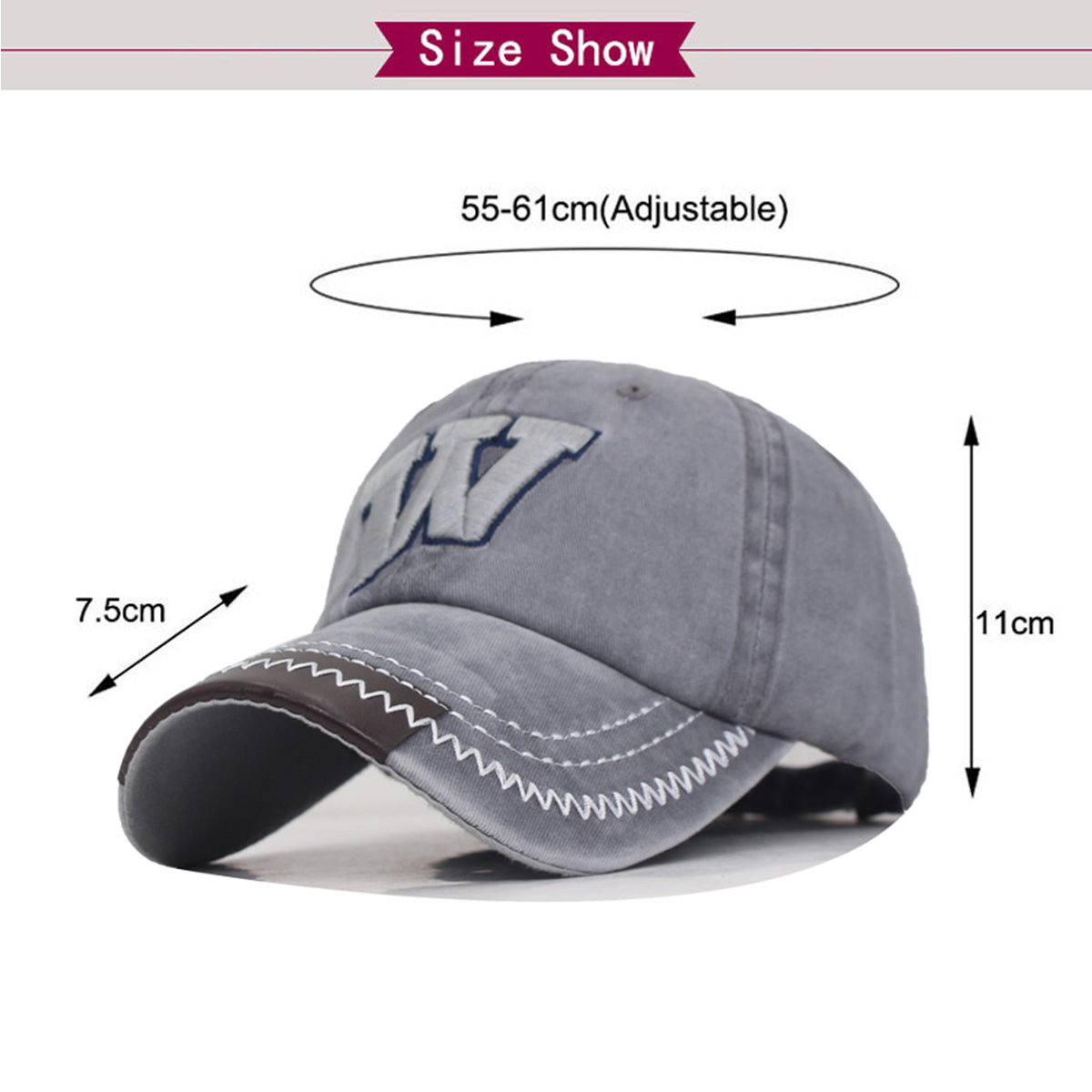 Baseball Stylish Cap - Embroidered W - Grey