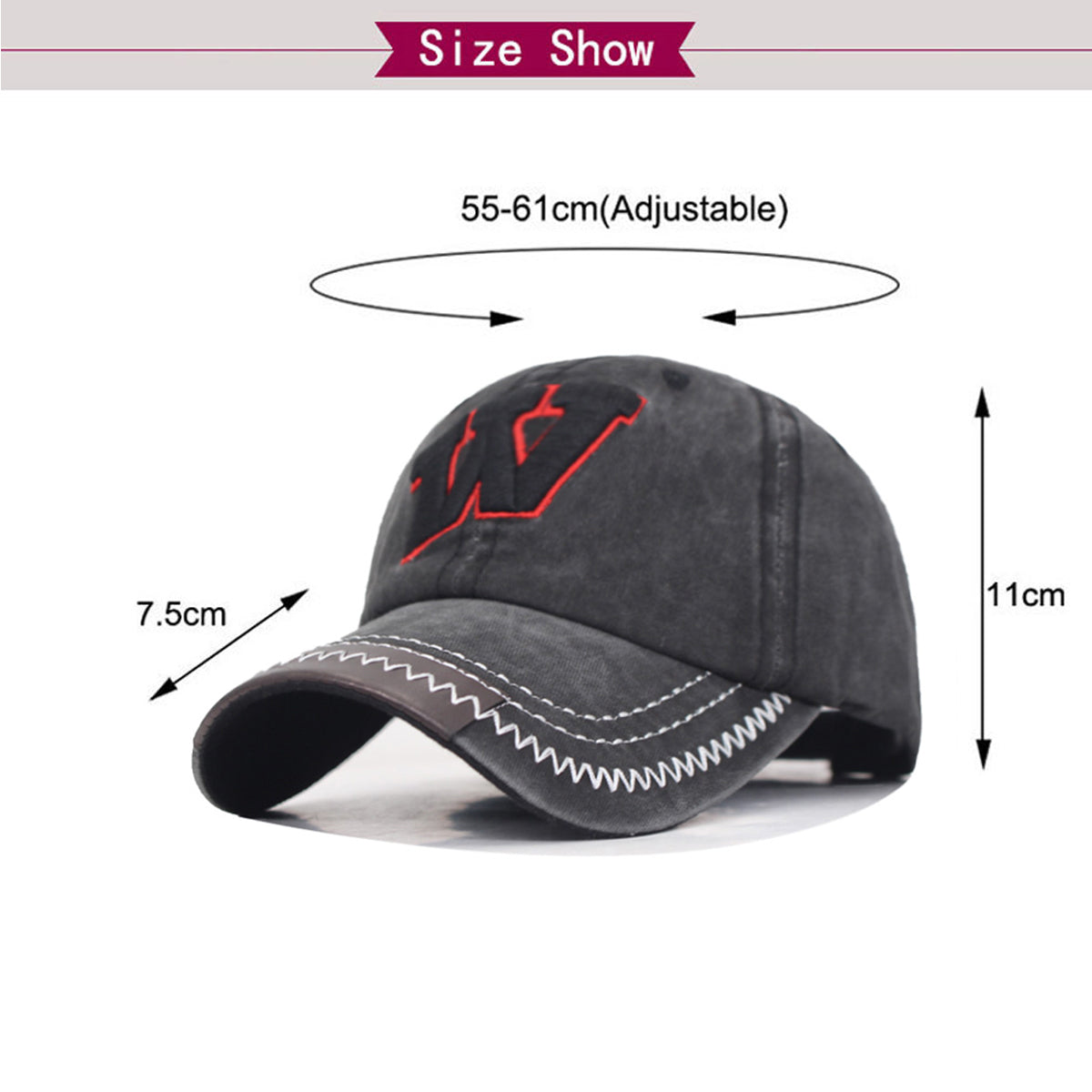 Baseball Stylish Cap - Embroidred W - Smoky Black