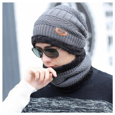 Winter Beanie Cap Hat Scarf Set for Men Women