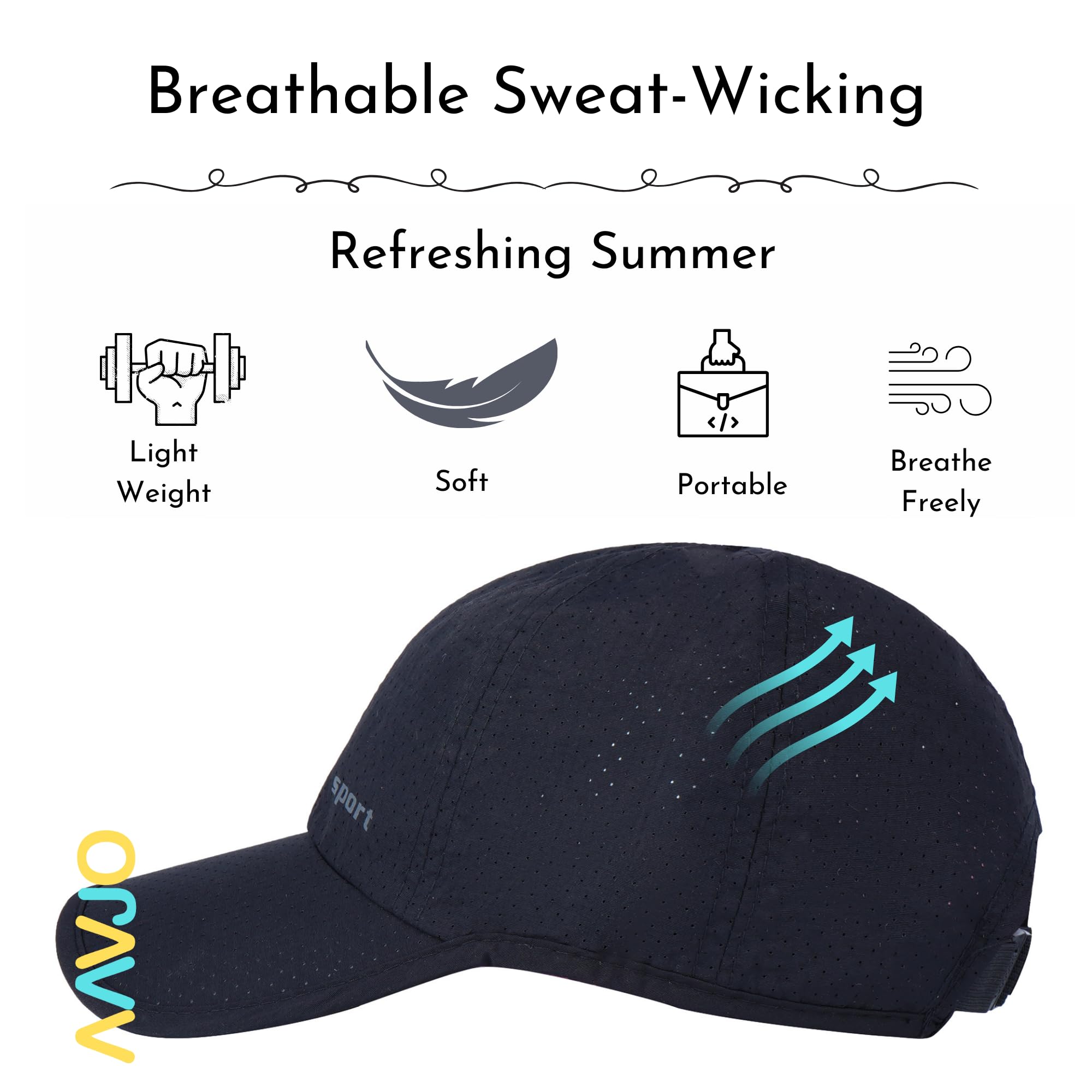 Quick Dry Baseball Cap Hat Topi for Men Women - Sport Black