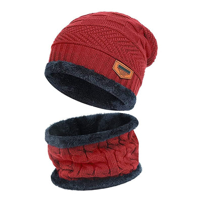 Winter Beanie Cap Hat Scarf Set for Men Women Red