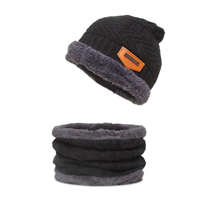 Winter Beanie Cap Hat Scarf Set for Men Women Black