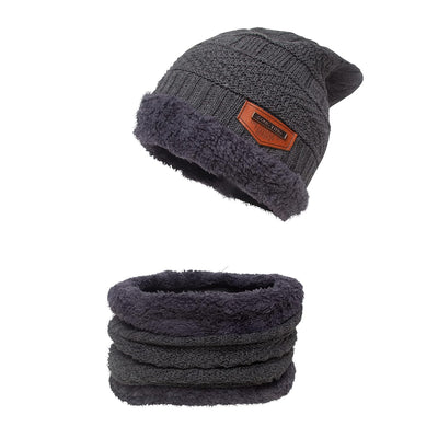 Winter Beanie Cap Hat Scarf Set for Men Women Grey