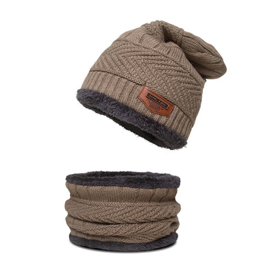 Winter Beanie Cap Hat Scarf Set for Men Women Beige