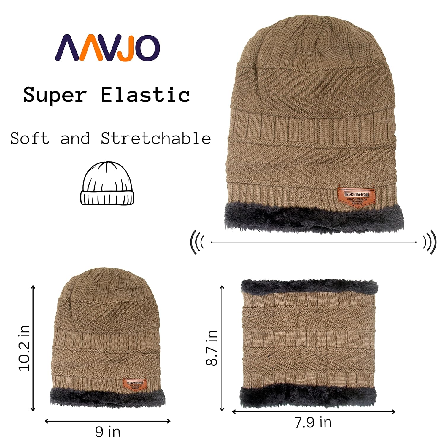 Winter Beanie Cap Hat Scarf Set for Men Women Beige