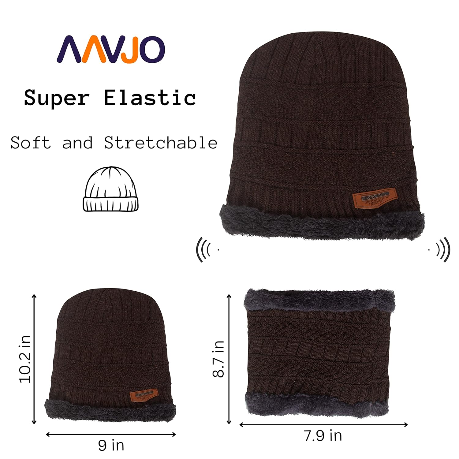 Winter Beanie Cap Hat Scarf Set for Men Women Brown