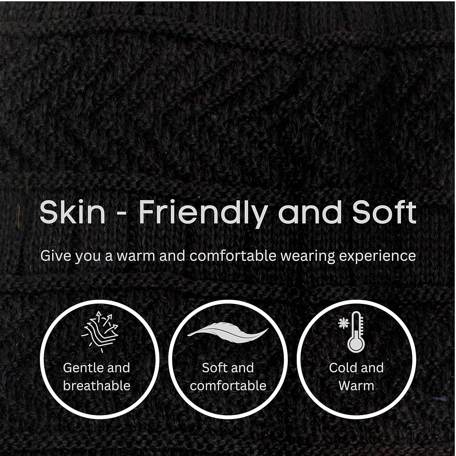 Winter Beanie Cap Hat Scarf Set for Men Women Black