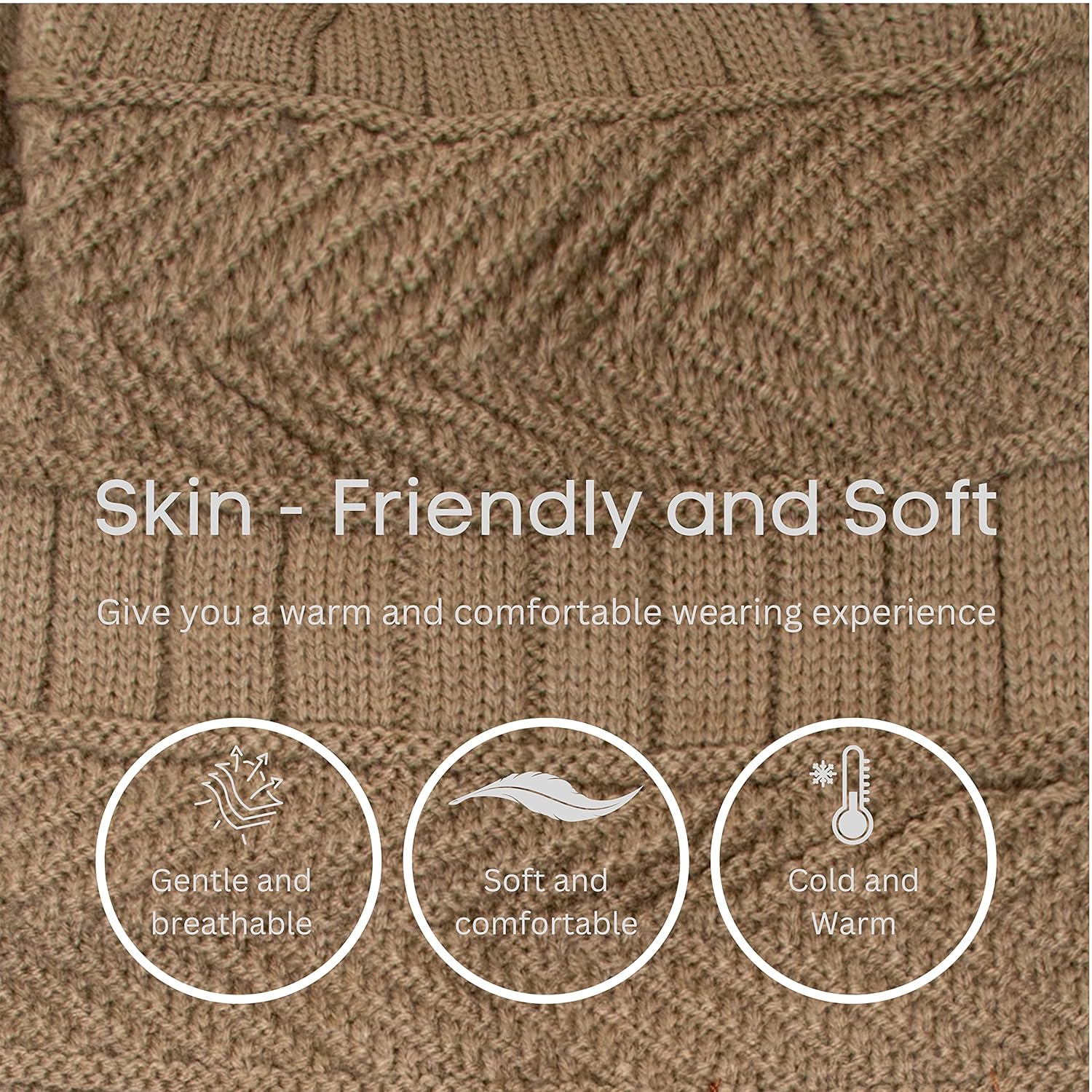 Winter Beanie Cap Hat Scarf Set for Men Women Beige