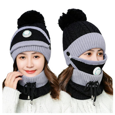 Winter Beanie Cap Hat Mask Scarf Set for Men Women