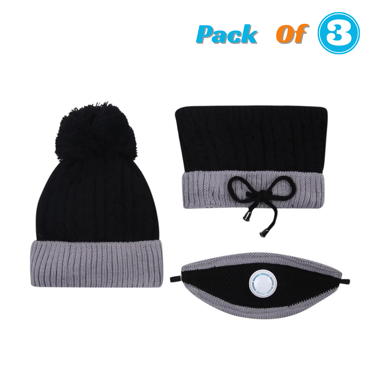 Winter Beanie Cap Hat Mask Scarf Set for Men Women