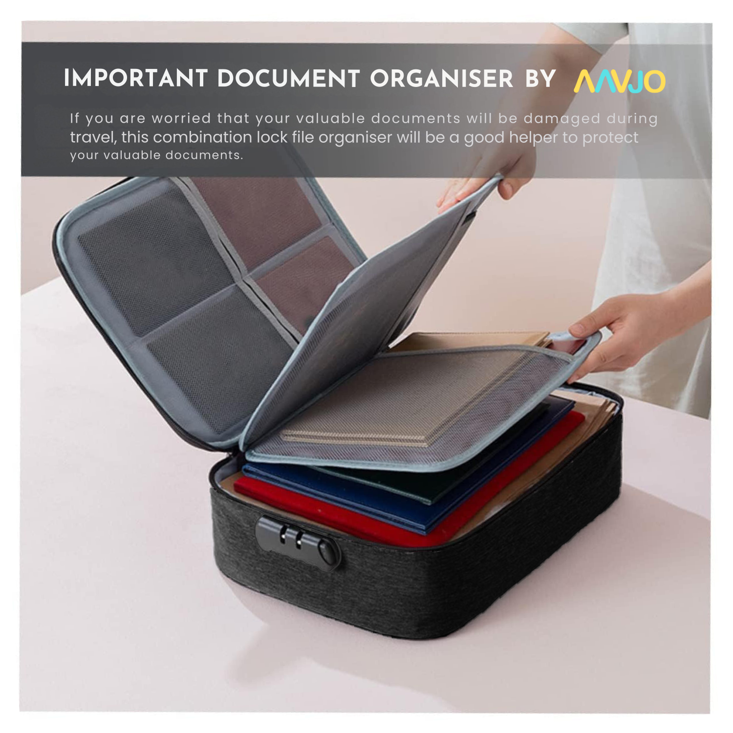 Big Size Document File Storage Bag Organiser with Lock - Black
