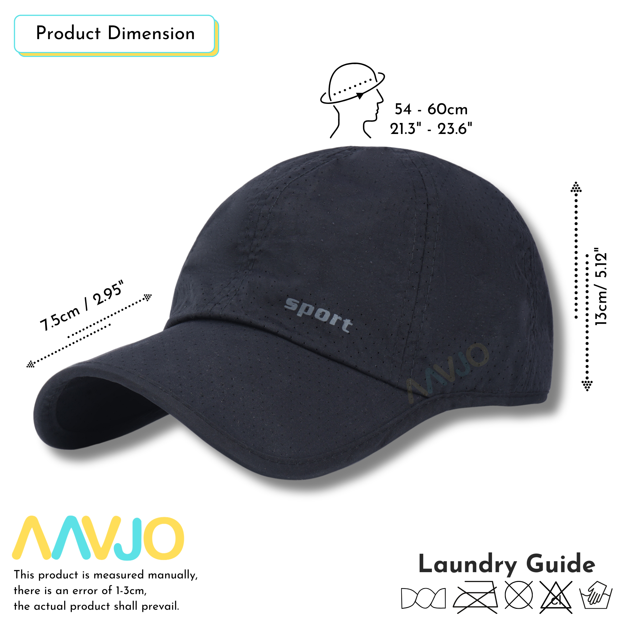 Quick Dry Baseball Cap Hat Topi for Men Women - Sport Black