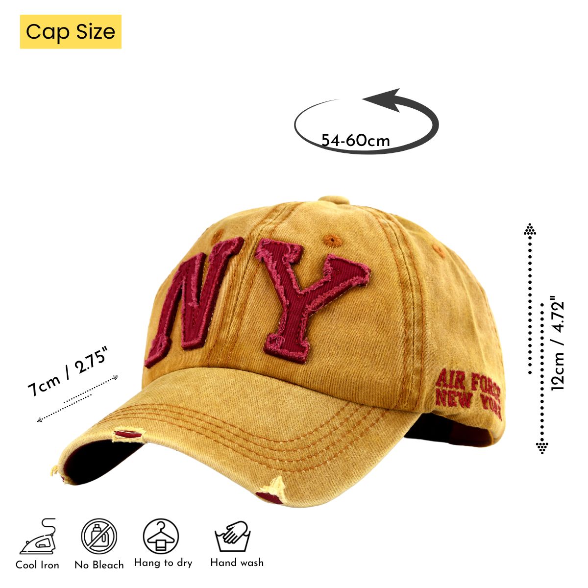 Cotton NY Style Snapback Baseball Cap Topi for Men Women - Yellow