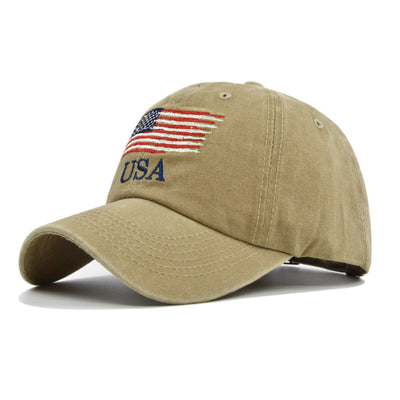 Cotton Flag Style Snapback Baseball Cap for Men Women - Small Flag - Beige