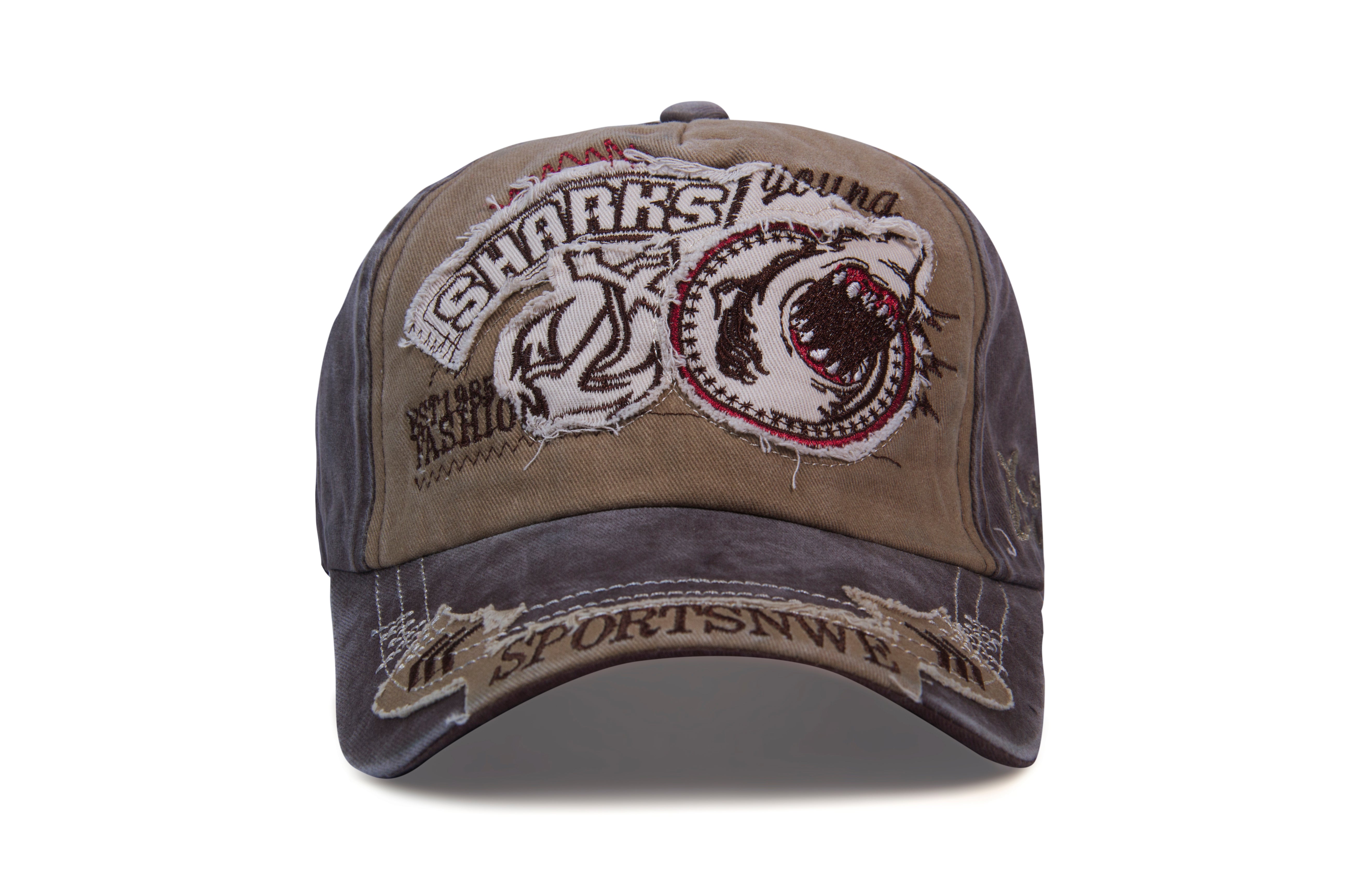 Cotton Shark Style Snapback Baseball Cap for Men Women - Light Brown