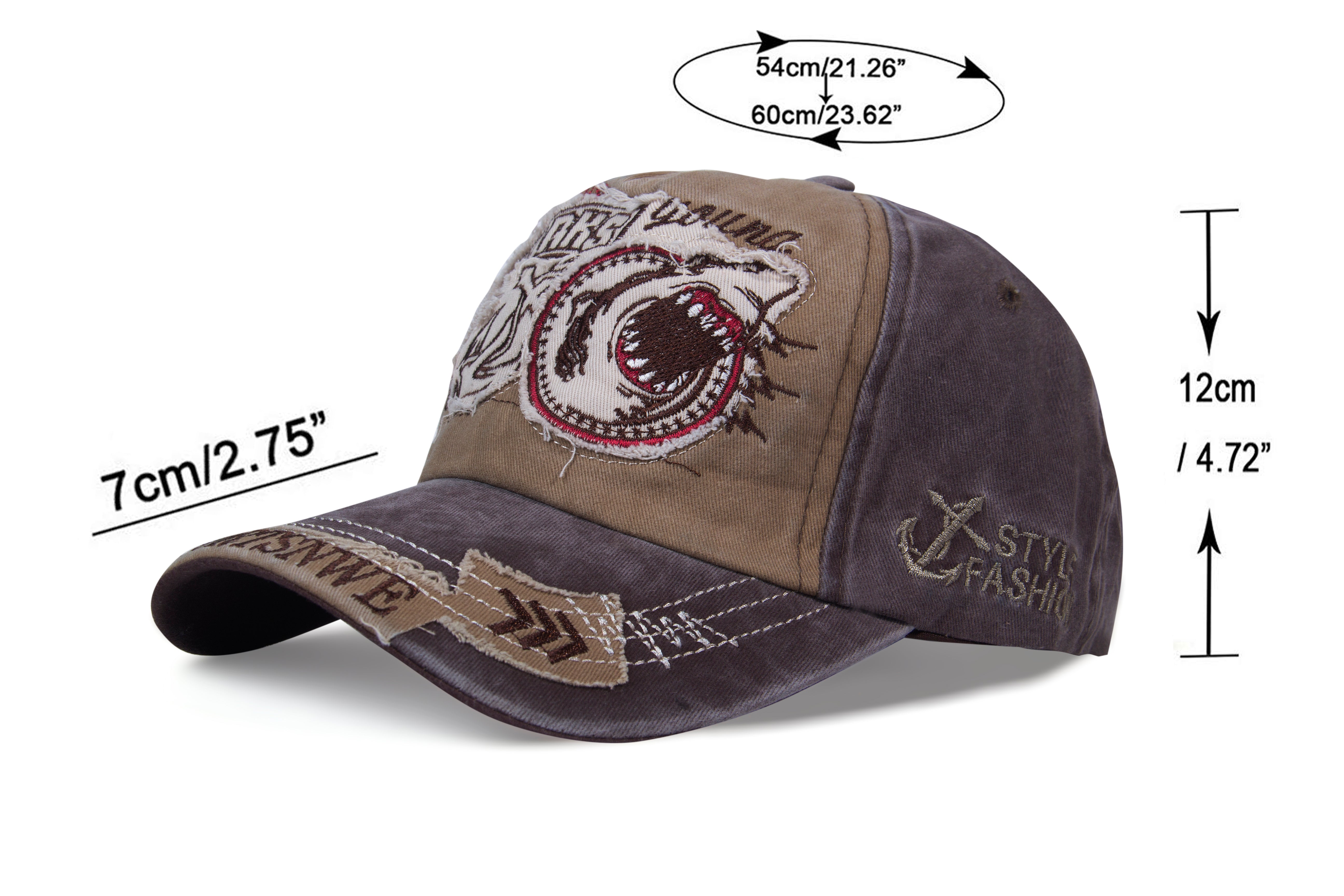 Cotton Shark Style Snapback Baseball Cap for Men Women - Light Brown