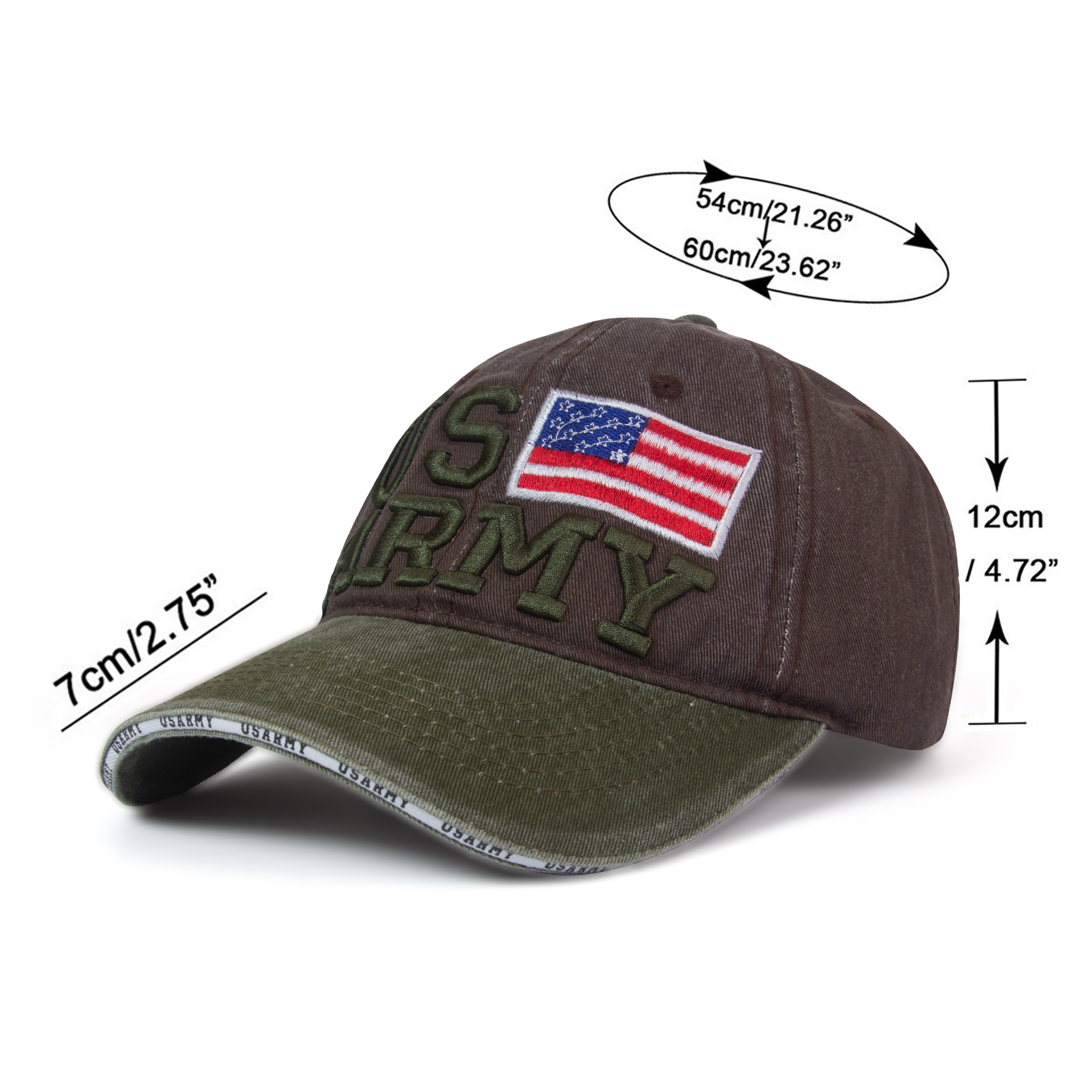 Embroidred Baseball Stylish Cap for Men Women - US Army - Dusky Brown