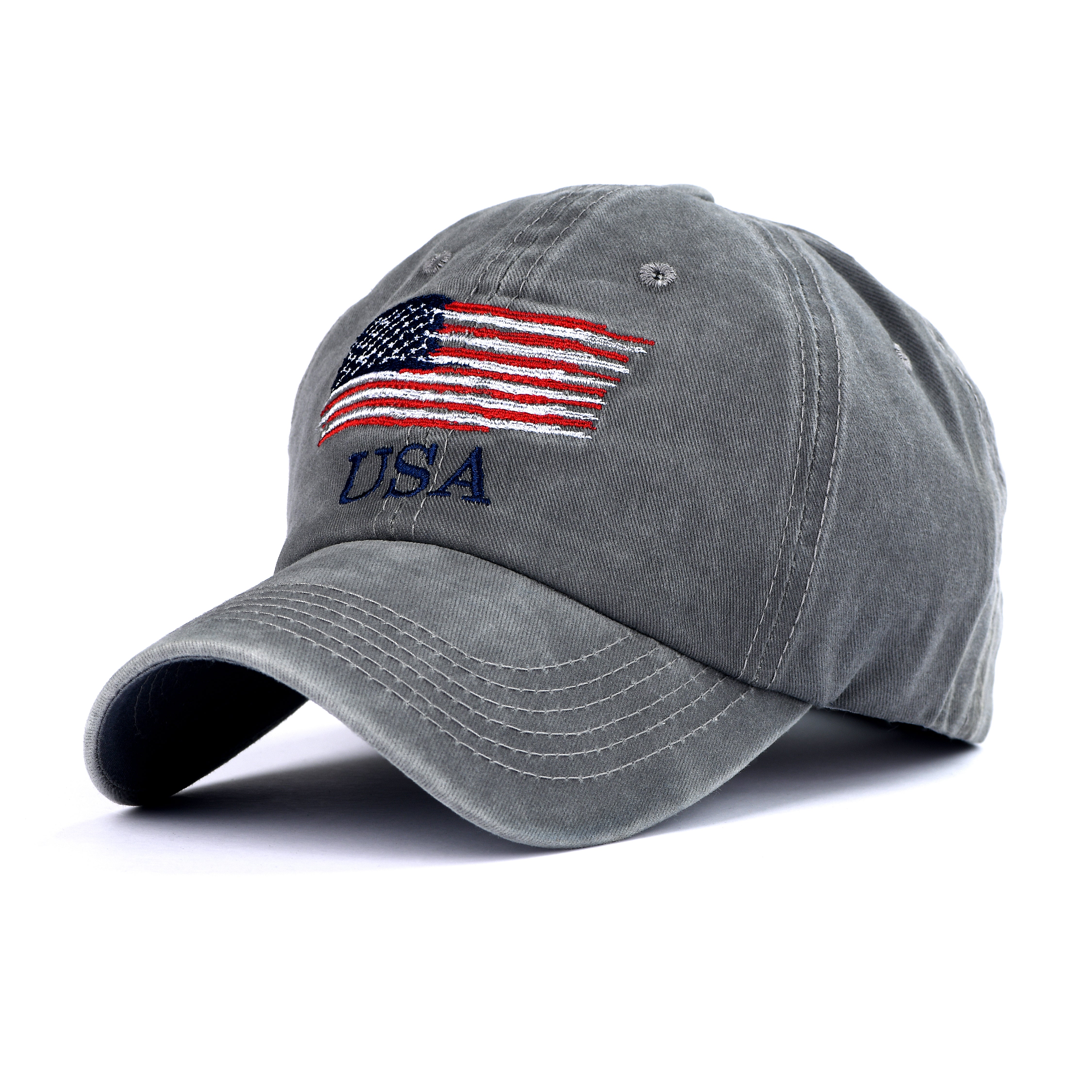 Cotton Flag Style Snapback Baseball Cap for Men Women - Small Flag - Grey