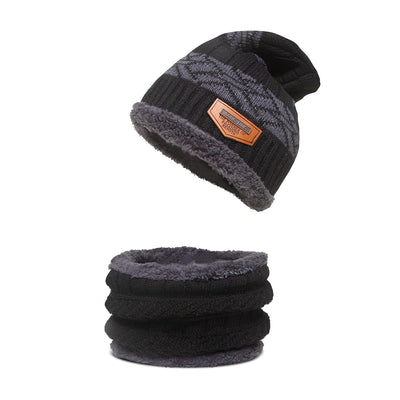 Beanie Cap Hat Scarf Set for Men Women Strip Black