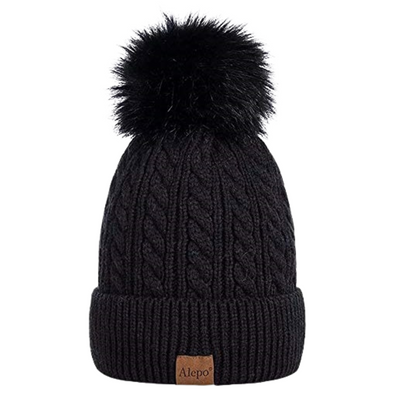 Winter Beanie for Women, Knit Slouchy Oversized Hat Warm Ski Cap with Pom Pom - Black