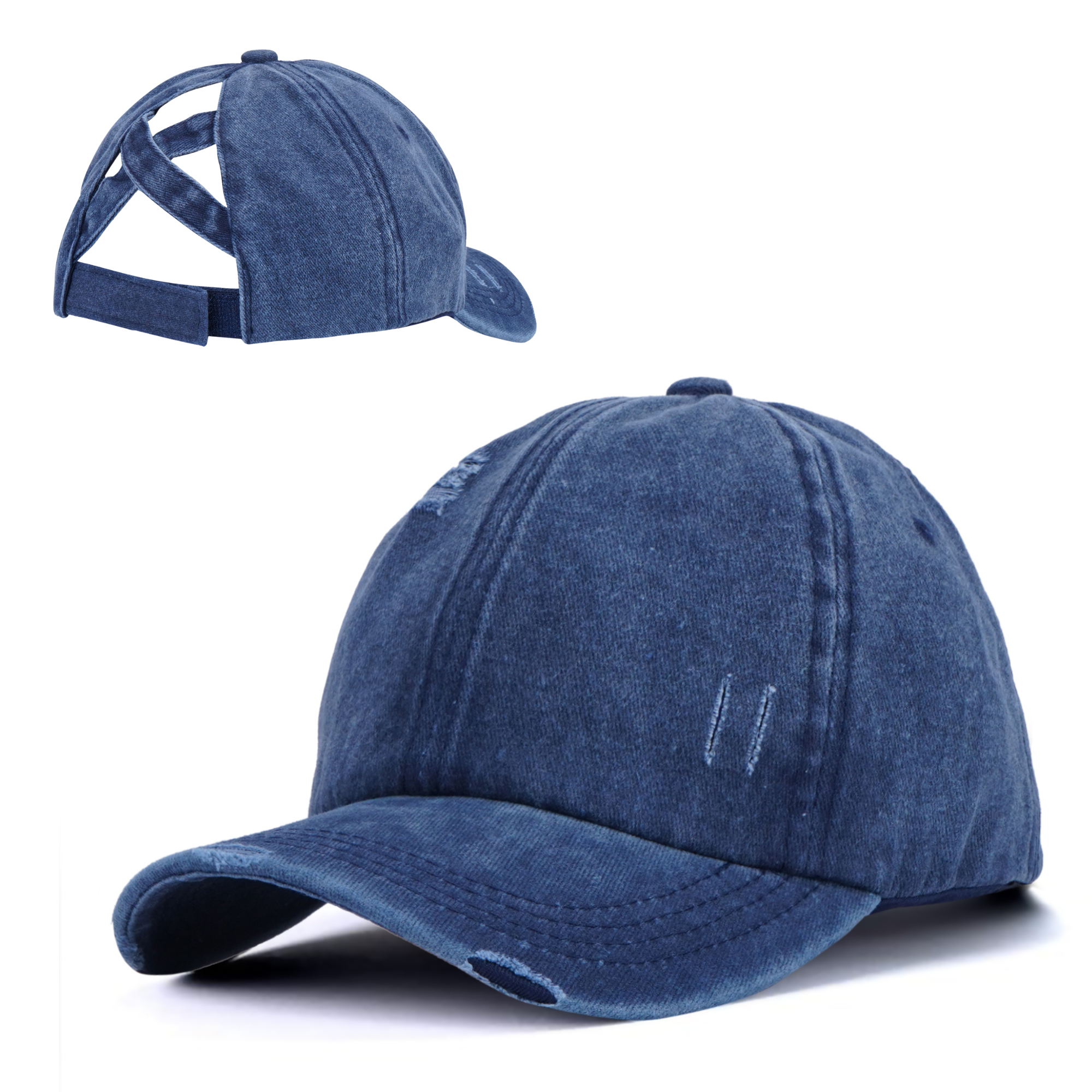 Ponytail Criss Cross Messy Buns Ponycaps Baseball Cap for Women - Blue