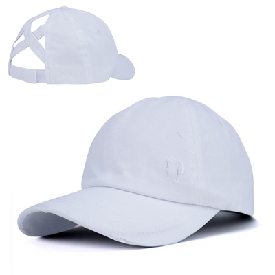 Ponytail Criss Cross Messy Buns Ponycaps Baseball Cap for Women - White