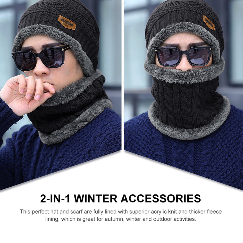 Winter Beanie Cap Hat Scarf Set for Men Women