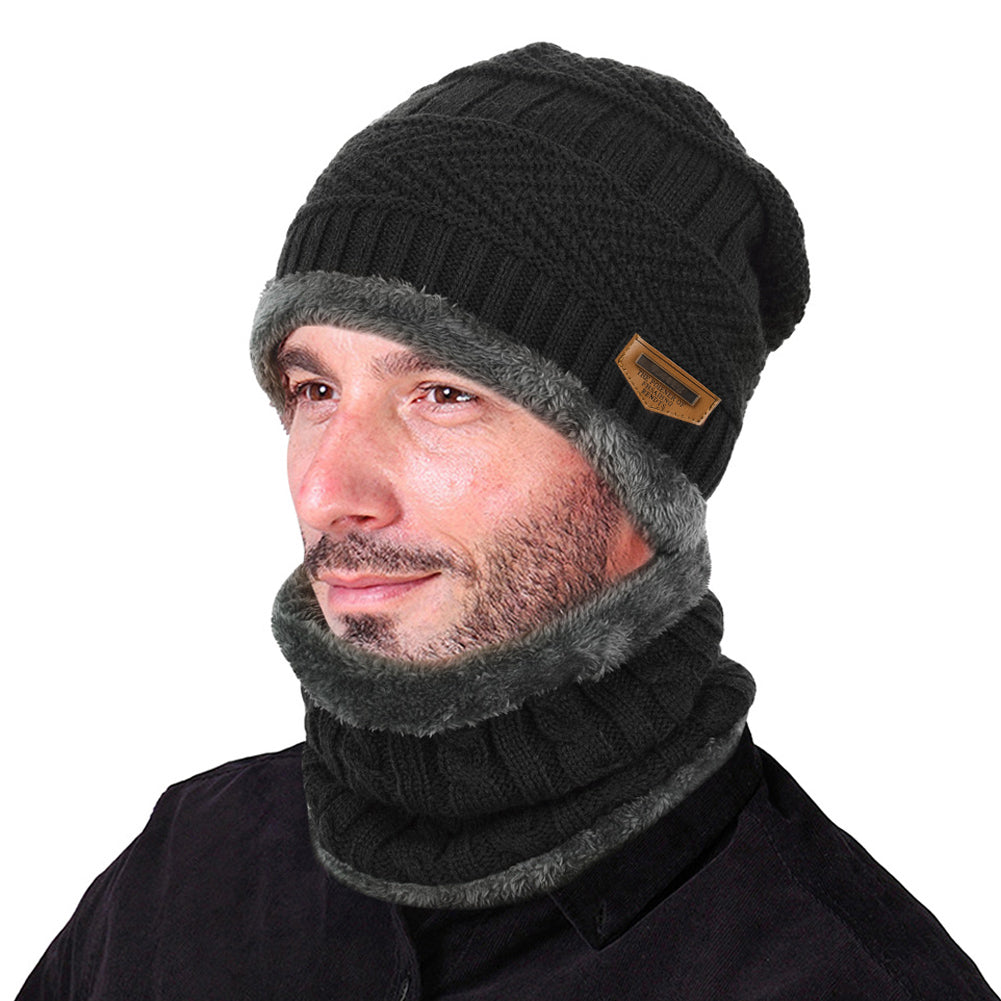 Winter Beanie Cap Hat Scarf Set for Men Women