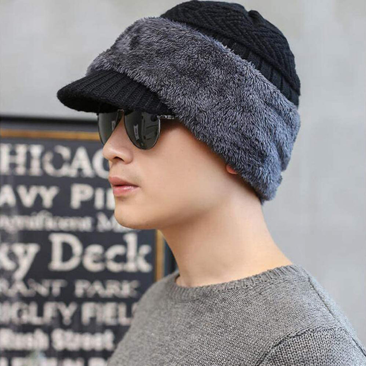 Thermal Warming Beanie Cap Hat with Brim and Warm Scarf for Men Women